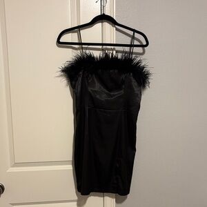 Lulu's Black Feather Trim Dress HOCO size Medium